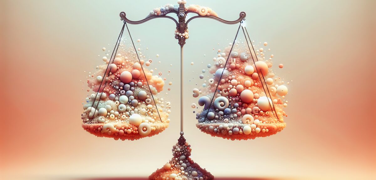 Balance scale comparing different words, synonym comparison concept, clean modern design, soft color