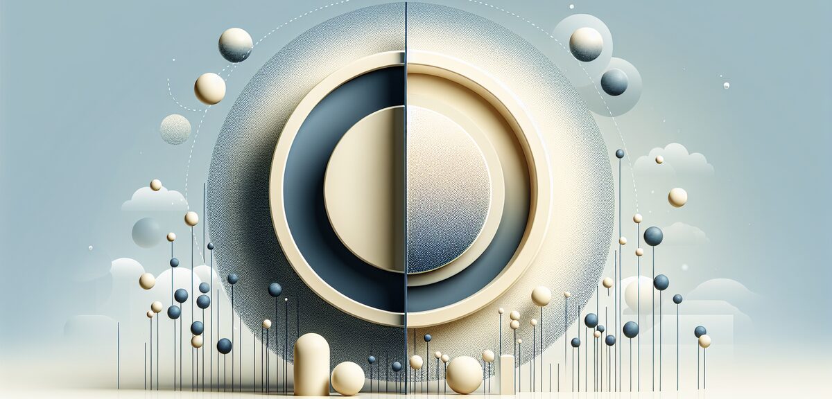 Diagram showing one circle separated from multiple other circles, inside vs outside concept, clean m