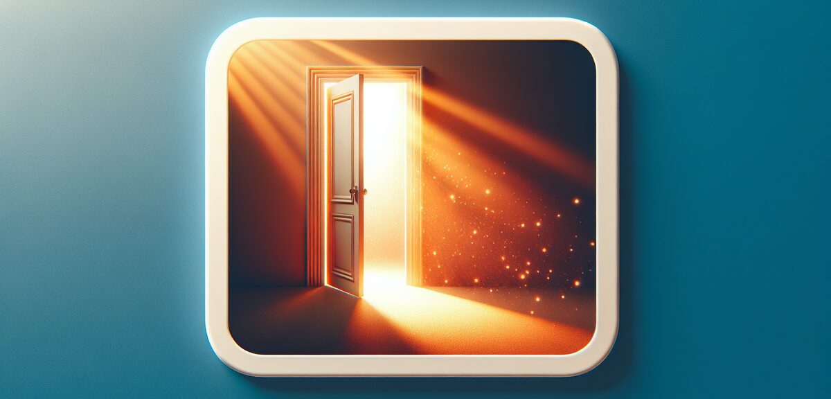 Open door with welcoming light, invitation and openness concept, warm colors, friendly atmosphere, n