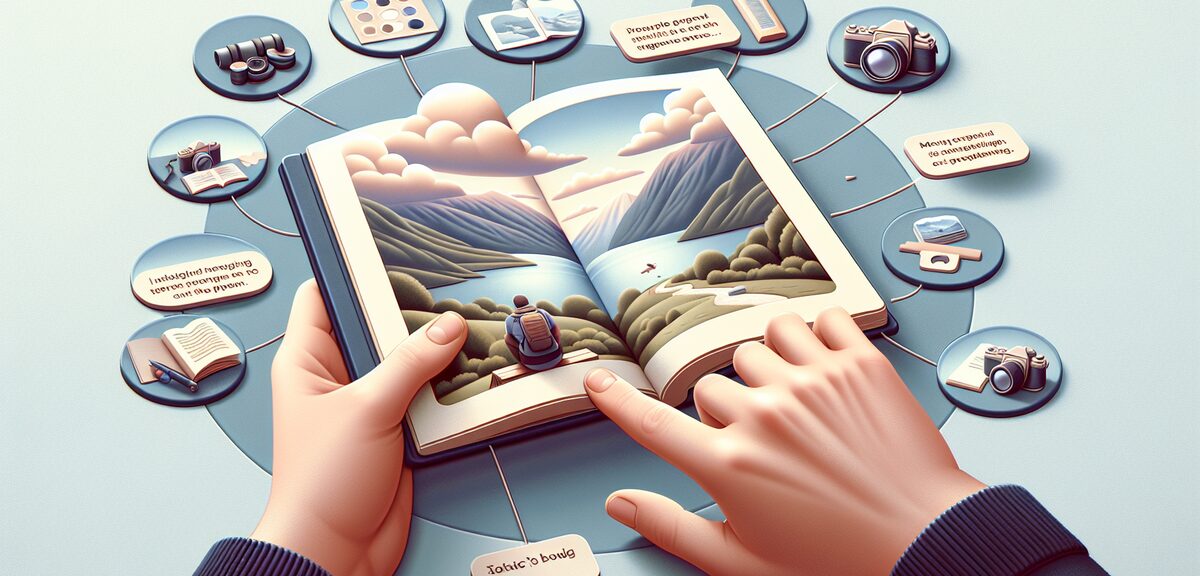 Person reading a guidebook before entering new place, preparation concept, soft colors, friendly ill