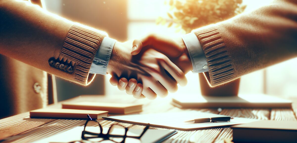 Hands shaking goodbye, respectful farewell illustration, warm colors, friendly atmosphere, no text