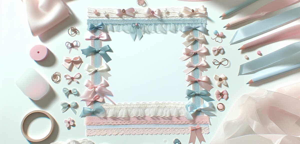 Collection of pastel colored ribbons and lace accessories, cute and soft aesthetic, white background