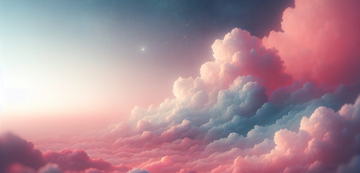 Soft pastel wallpaper with dreamy clouds and gentle light, pink and white gradient sky, ethereal aes
