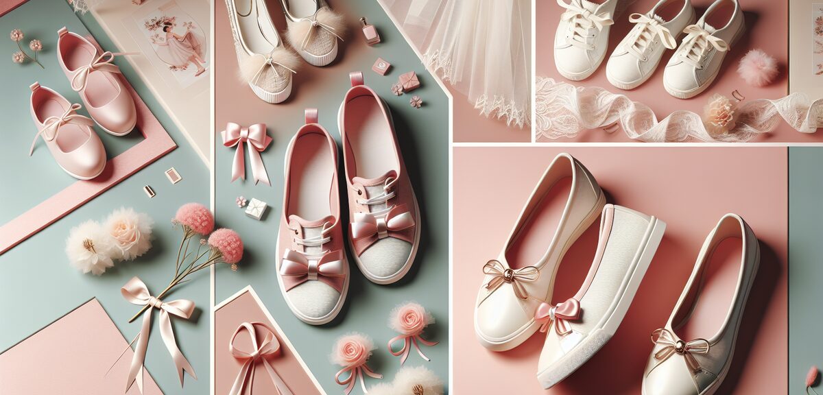 Cute pastel sneakers and ballet flats with ribbon details, white and pink shoes, feminine footwear c